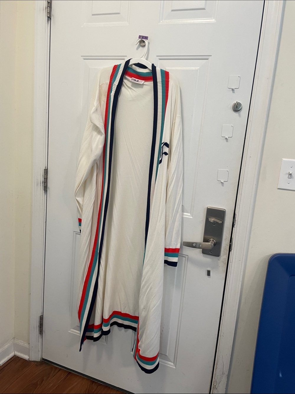 Fila White Crewneck with Navy, Teal & Red Trim